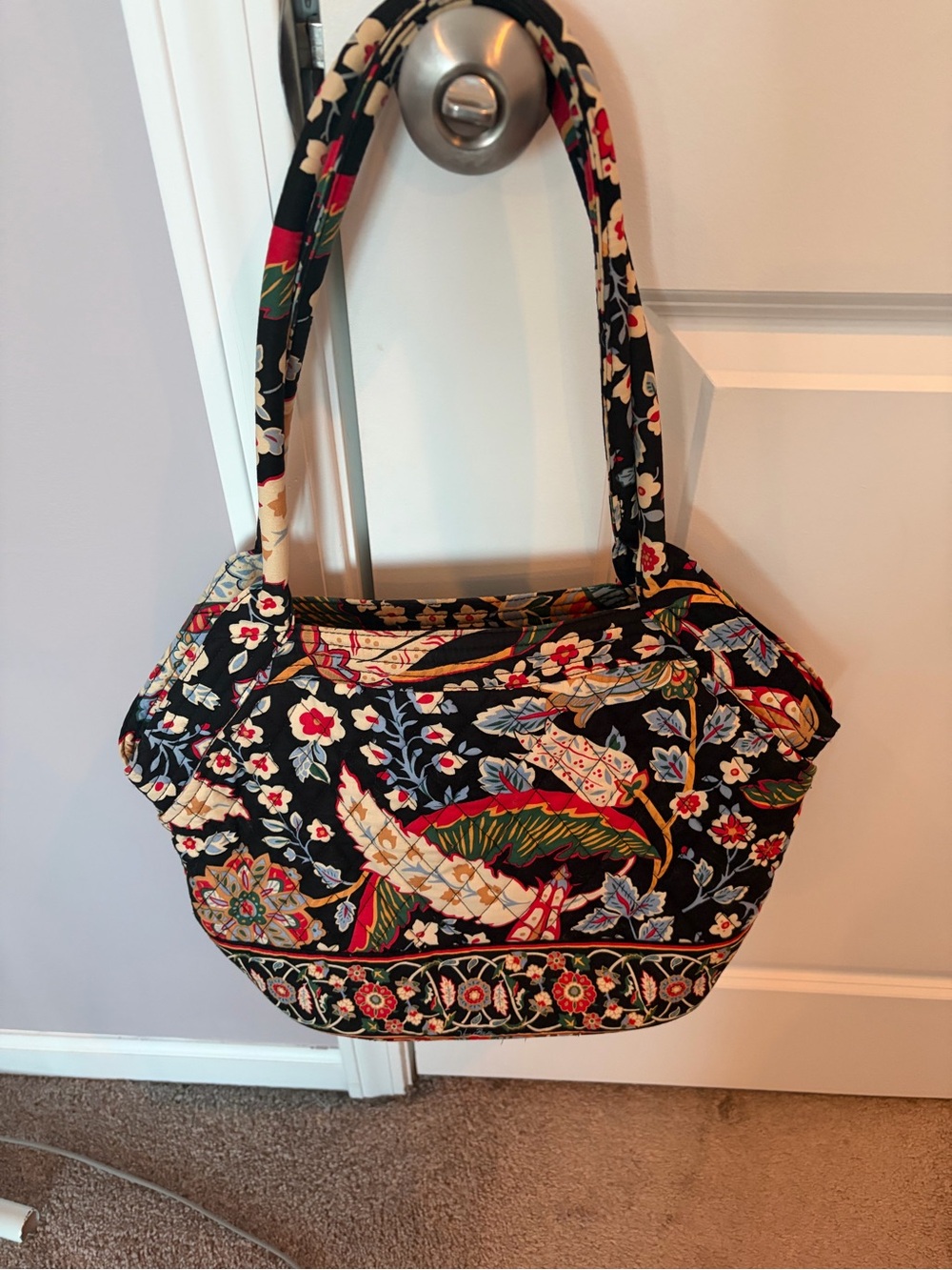 Vera Bradley Black Quilted Shoulder Bag with Multicolor Floral Print Versailles